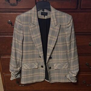 Women’s plaid blazer 1 State black gold and white